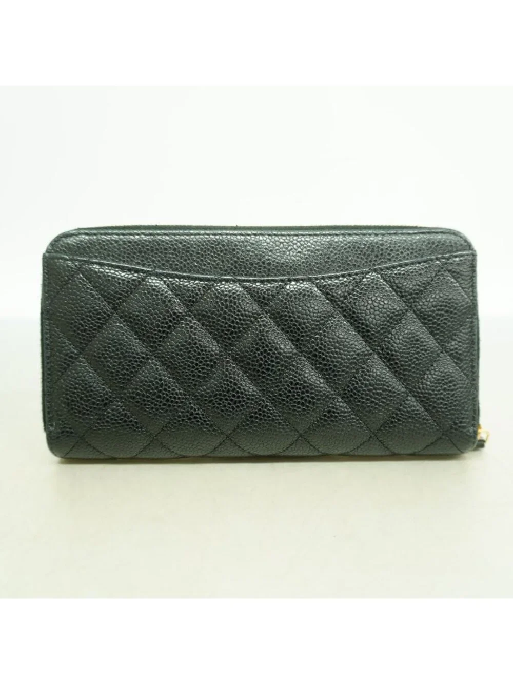 Chanel Wallet Quilted Caviar Leather Black Gold